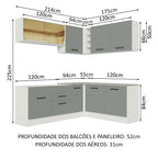 Armário de Cozinha Completa de Canto 389cm Branco Cinza Agata Madesa 01