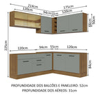 Armário de Cozinha Completa de Canto 389cm Rustic Cinza Agata Madesa 01