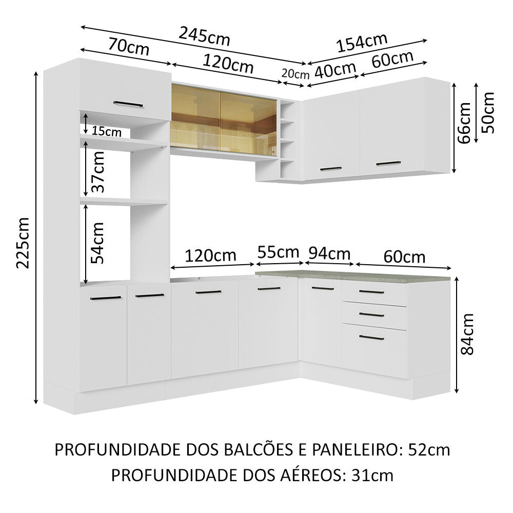 Armário de Cozinha Completa de Canto 399cm Branco Agata Madesa 01