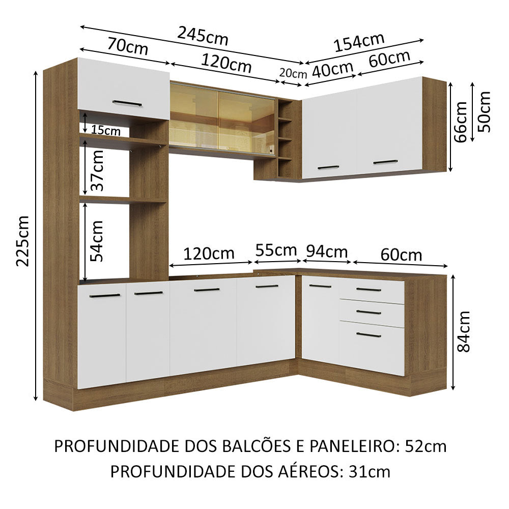 Armário de Cozinha Completa de Canto 399cm Rustic Branco Agata Madesa 01
