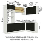 Armário de Cozinha Completa de Canto 399cm Branco Preto Agata Madesa 01