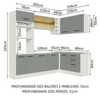 Armário de Cozinha Completa de Canto 399cm Branco Cinza Agata Madesa 01
