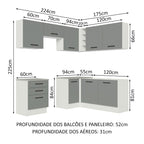 Armário de Cozinha Completa de Canto 399cm Branco Cinza Agata Madesa 02