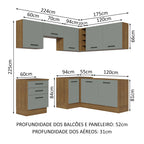 Armário de Cozinha Completa de Canto 399cm Rustic Cinza Agata Madesa 02