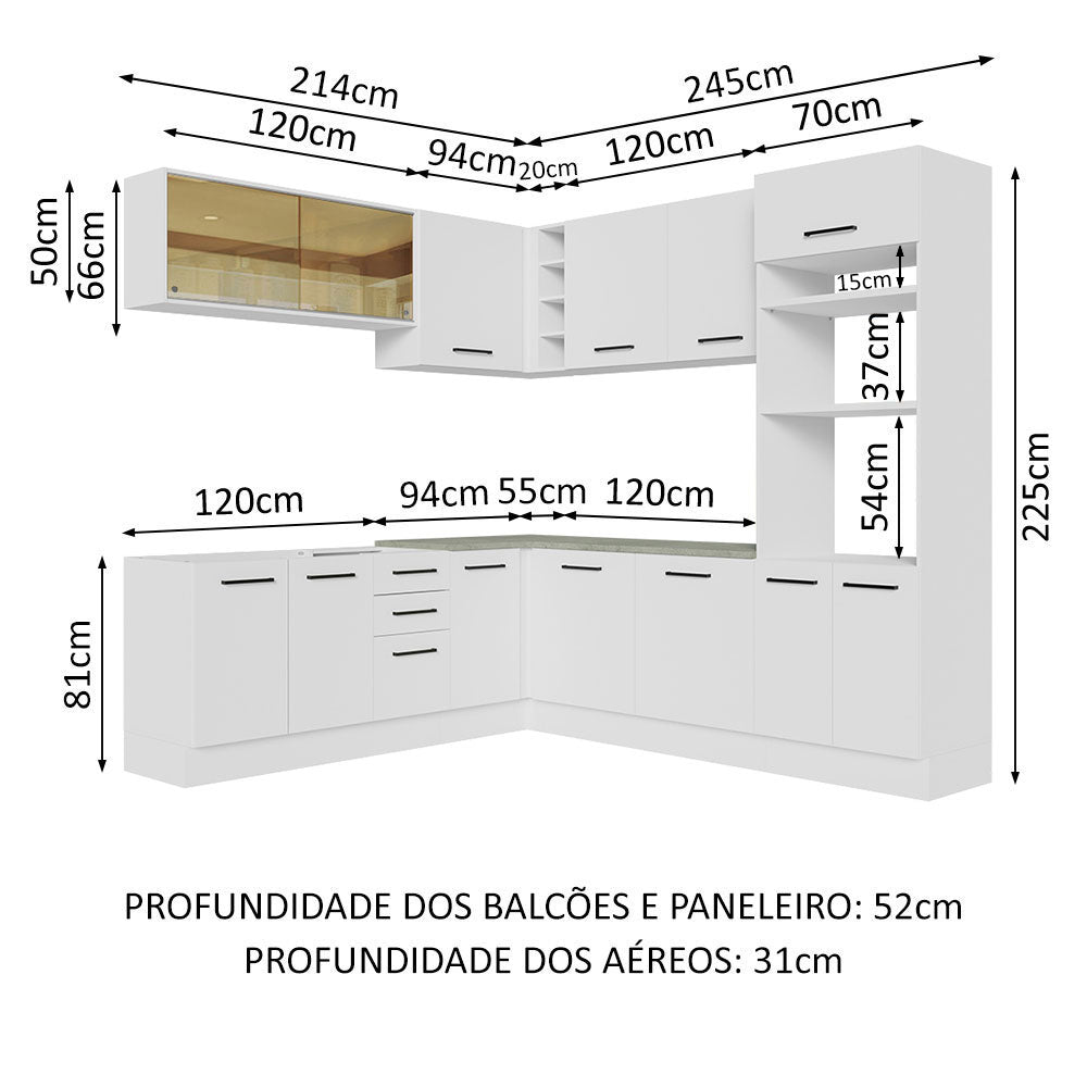 Armário de Cozinha Completa de Canto 459cm Branco Agata Madesa 01