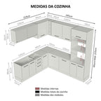 Armário de Cozinha Completa de Canto 459cm Branco/Crema Agata Madesa 01
