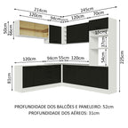 Armário de Cozinha Completa de Canto 459cm Branco Preto Agata Madesa 01