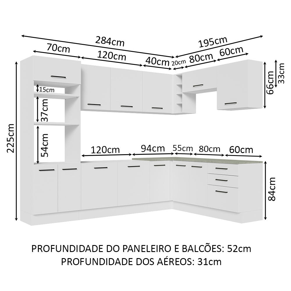 Armário de Cozinha Completa de Canto 479cm Branco Agata Madesa 01