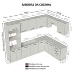 Armário de Cozinha Completa de Canto 479cm Branco/Crema Agata Madesa 01