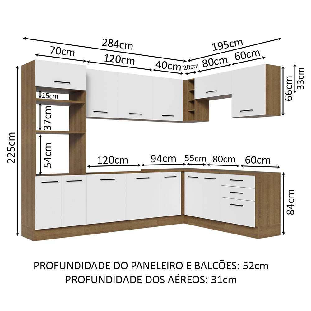 Armário de Cozinha Completa de Canto 479cm Rustic Branco Agata Madesa 01