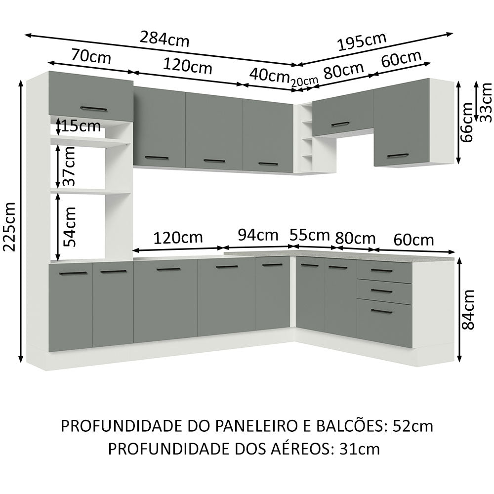 Armário de Cozinha Completa de Canto 479cm Branco Cinza Agata Madesa 01