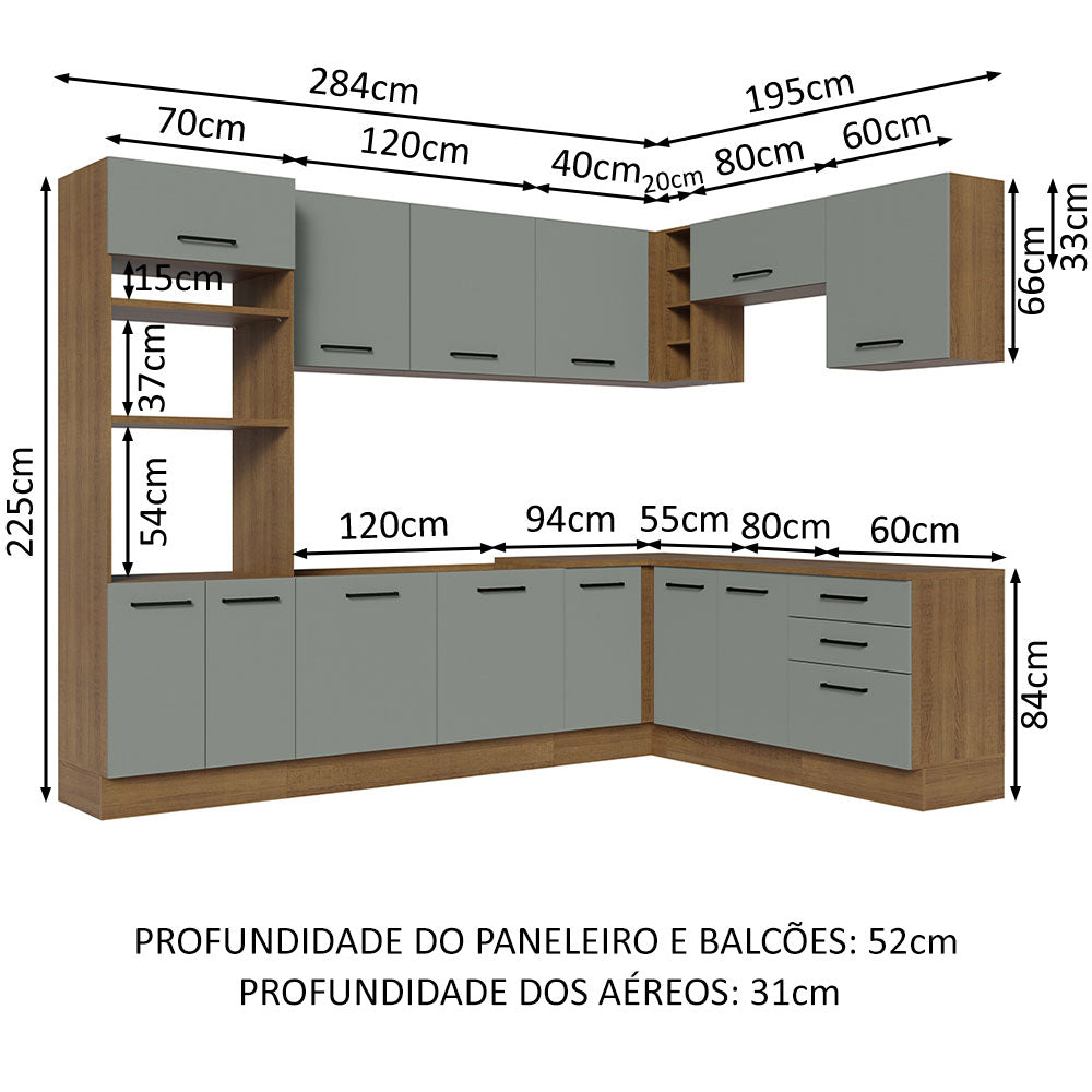 Armário de Cozinha Completa de Canto 479cm Rustic Cinza Agata Madesa 01