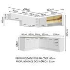 Armário de Cozinha Completa de Canto 486cm Branco 60cm de Profundidade Agata Madesa 01