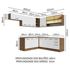 Armário de Cozinha Completa de Canto 486cm Rustic/Branco 60cm de Profundidade Agata Madesa 01