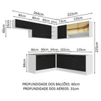 Armário de Cozinha Completa de Canto 486cm Branco/Preto 60cm de Profundidade Agata Madesa 01