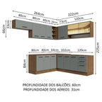 Armário de Cozinha Completa de Canto 486cm Rustic/Cinza 60cm de Profundidade Agata Madesa 01
