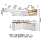 Armário de Cozinha Completa de Canto 486cm Branco Tampo Rustic 60cm de Profundidade Agata Madesa 01