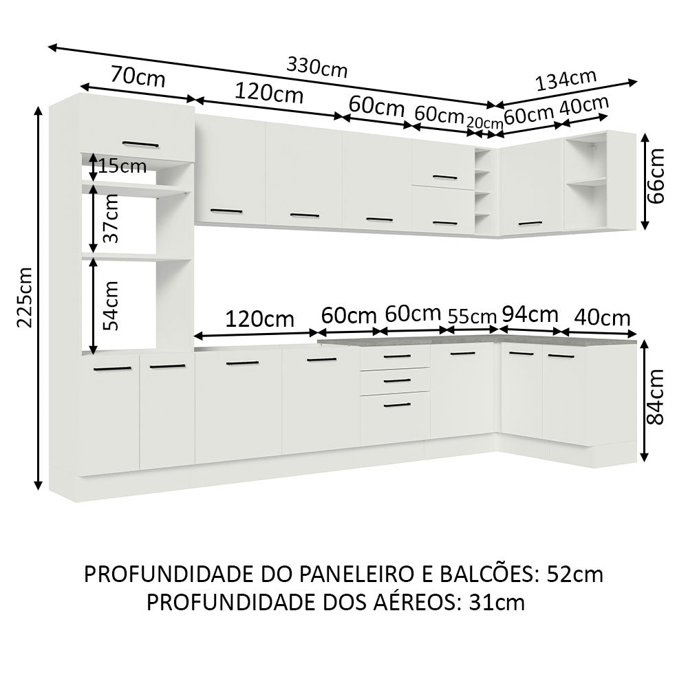 Armário de Cozinha Planejada de Canto 499cm Branco Agata Madesa 01