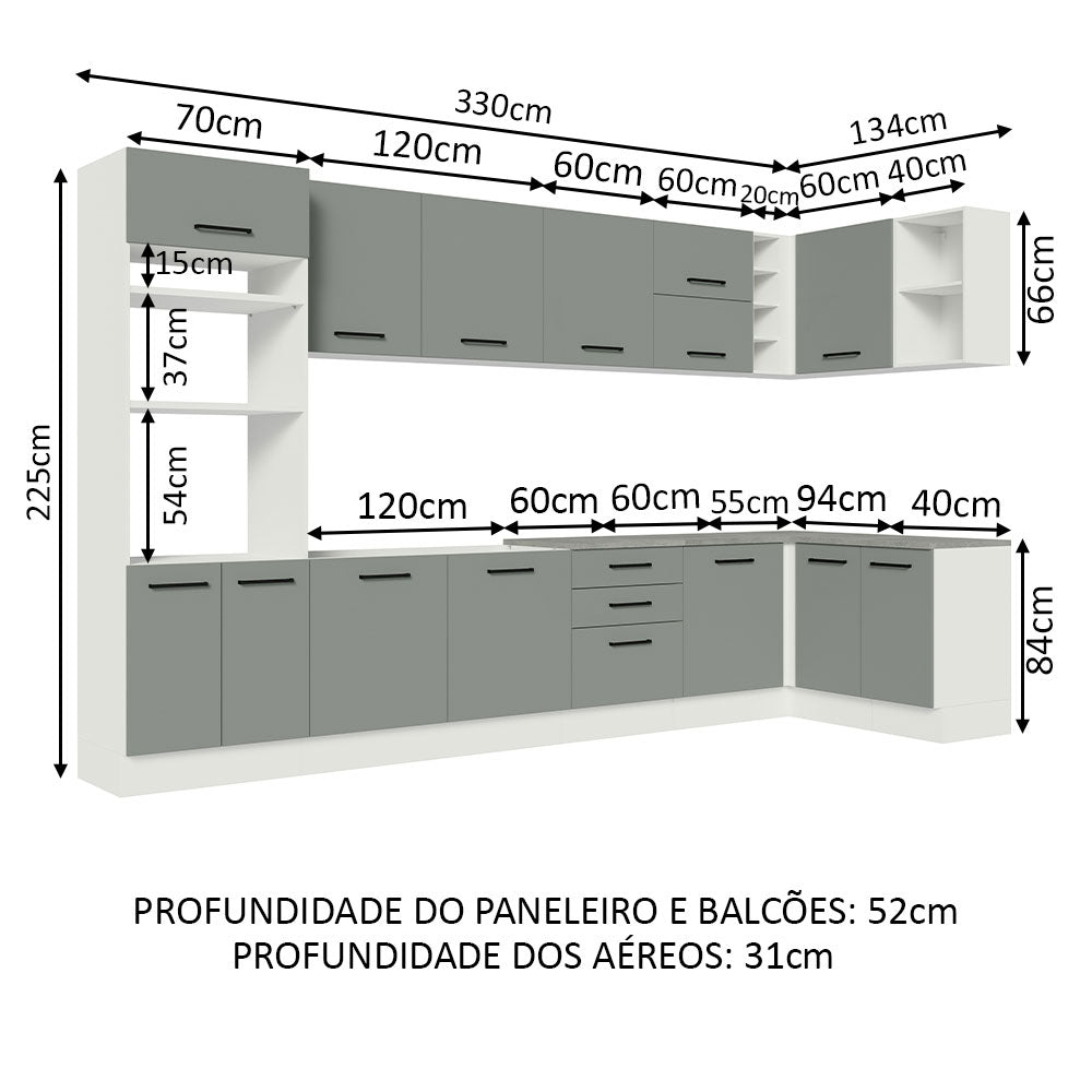 Armário de Cozinha Planejada de Canto 499cm Branco/Cinza Agata Madesa 01
