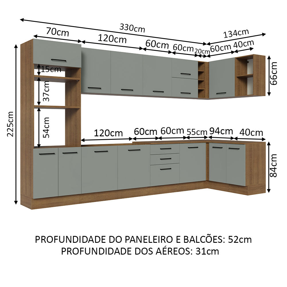 Armário de Cozinha Planejada de Canto 499cm Rustic/Cinza Agata Madesa 01