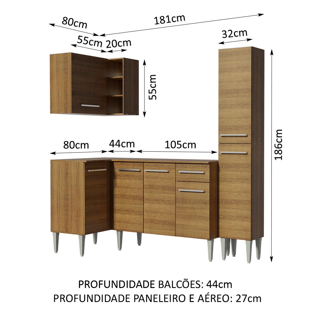 Armário de Cozinha Completa de Canto 261cm Rustic Emilly Song Madesa 01
