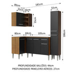 Armário de Cozinha Completa de Canto 261cm Rustic/Preto Emilly Song Madesa 01