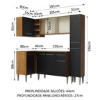 Armário de Cozinha Completa de Canto 261cm Rustic/Preto Emilly Face Madesa 02