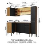 Armário de Cozinha Completa de Canto 261cm Rustic/Preto Emilly River Madesa 03