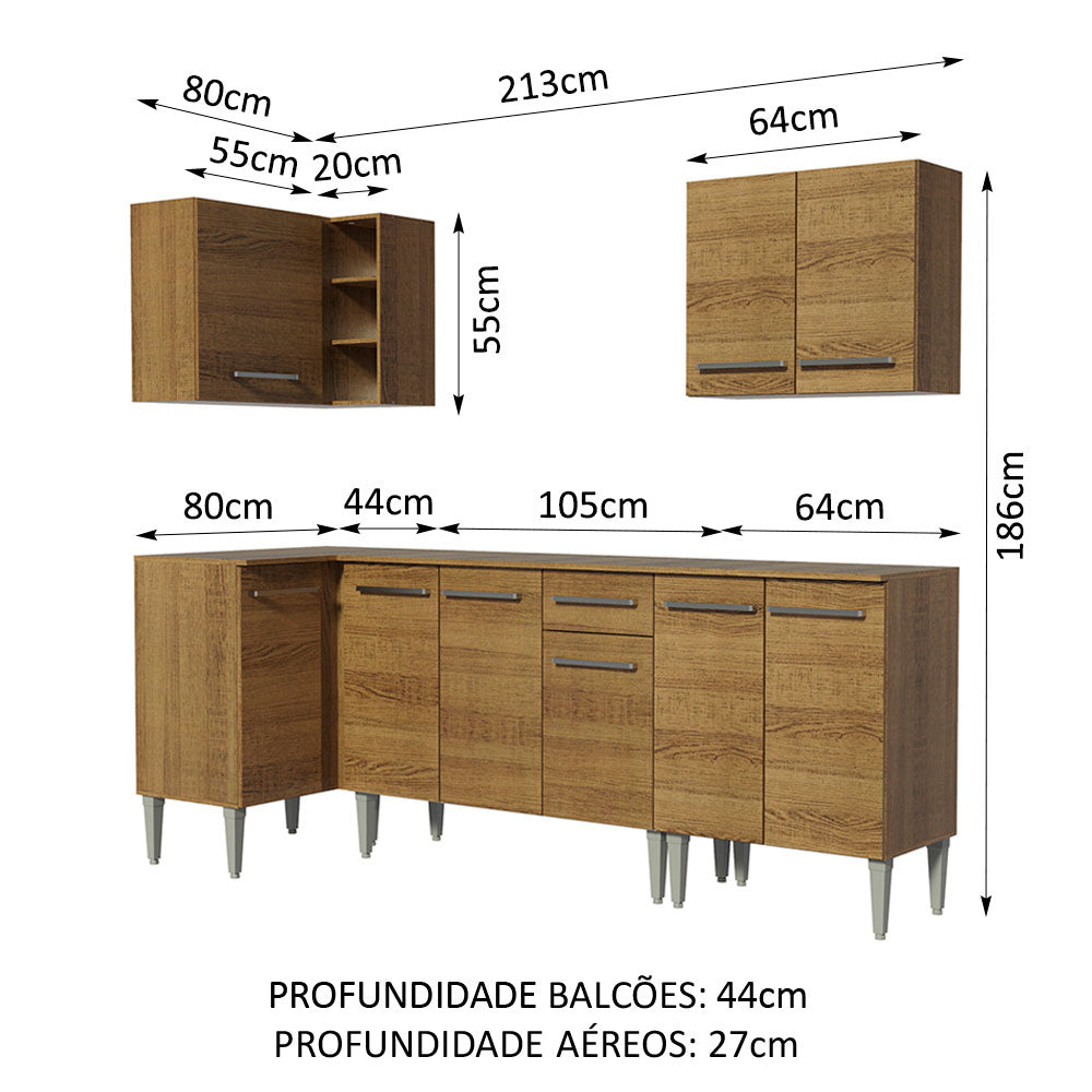 Armário de Cozinha Completa de Canto 293cm Rustic Emilly Open Madesa 01