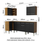 Armário de Cozinha Completa de Canto 293cm Rustic/Preto Emilly Open Madesa 01