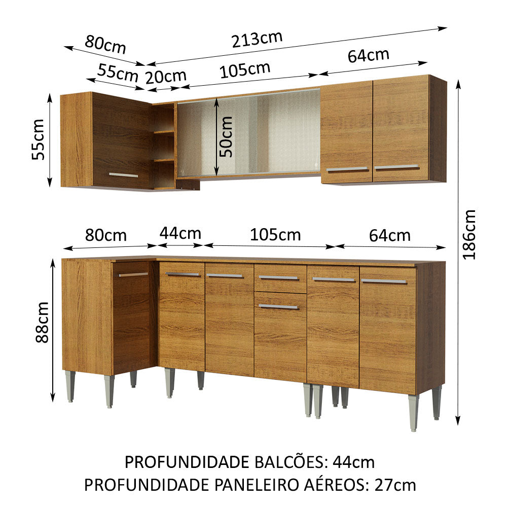 Armário de Cozinha Completa de Canto 293cm Rustic Emilly Point
