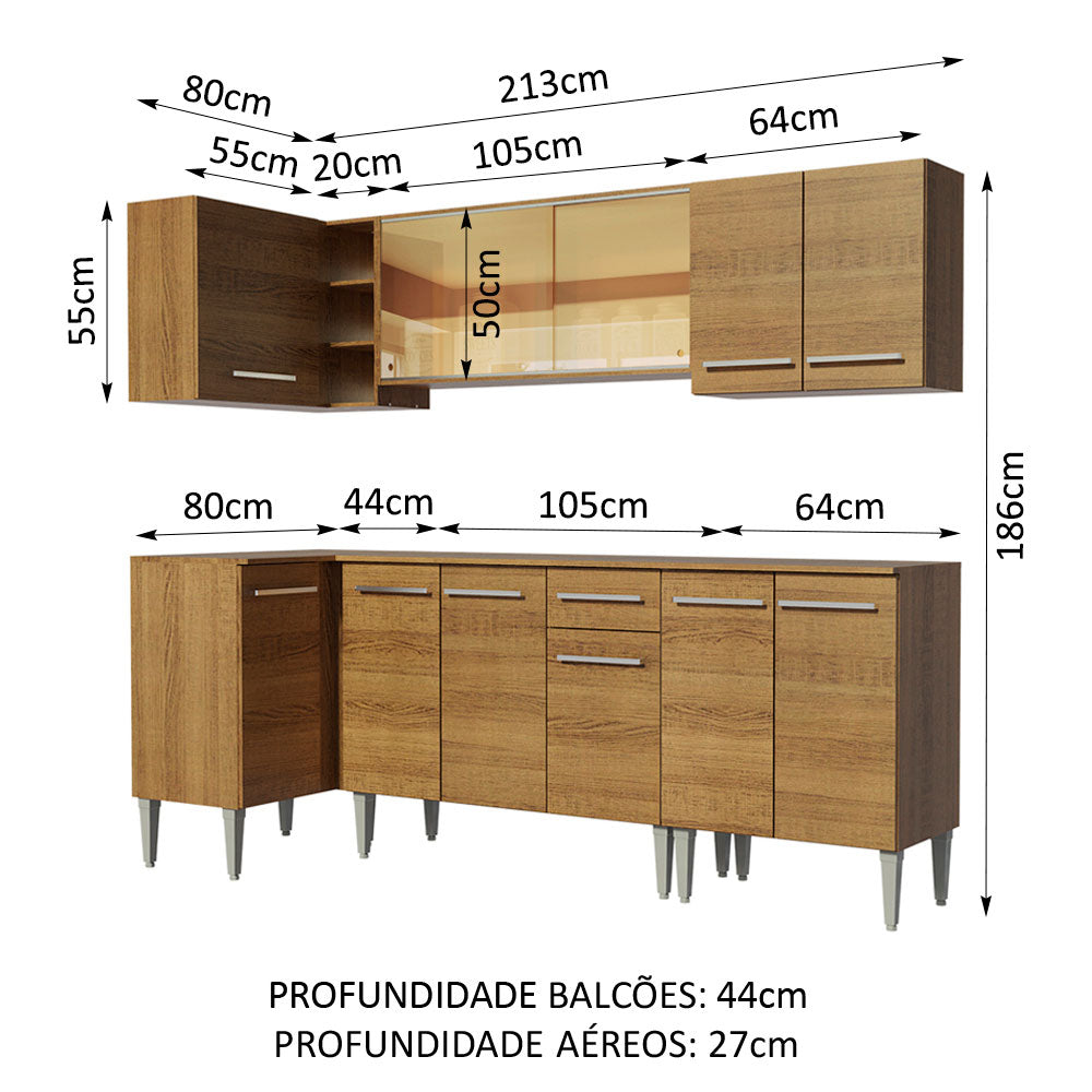 Armário de Cozinha Completa de Canto 293cm Rustic Emilly Play Madesa 04