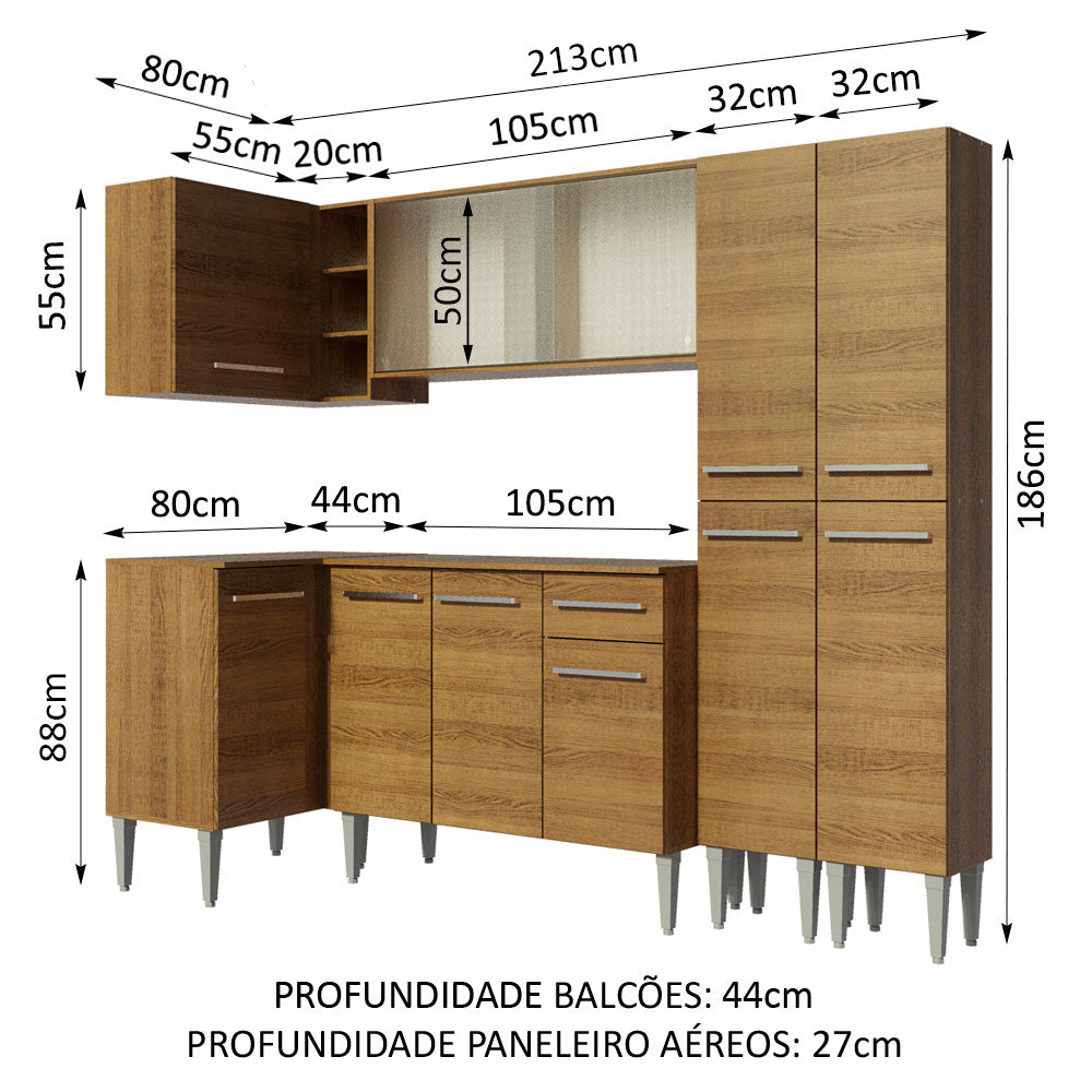Armário de Cozinha Completa de Canto 293cm Rustic Emilly Self Madesa 05