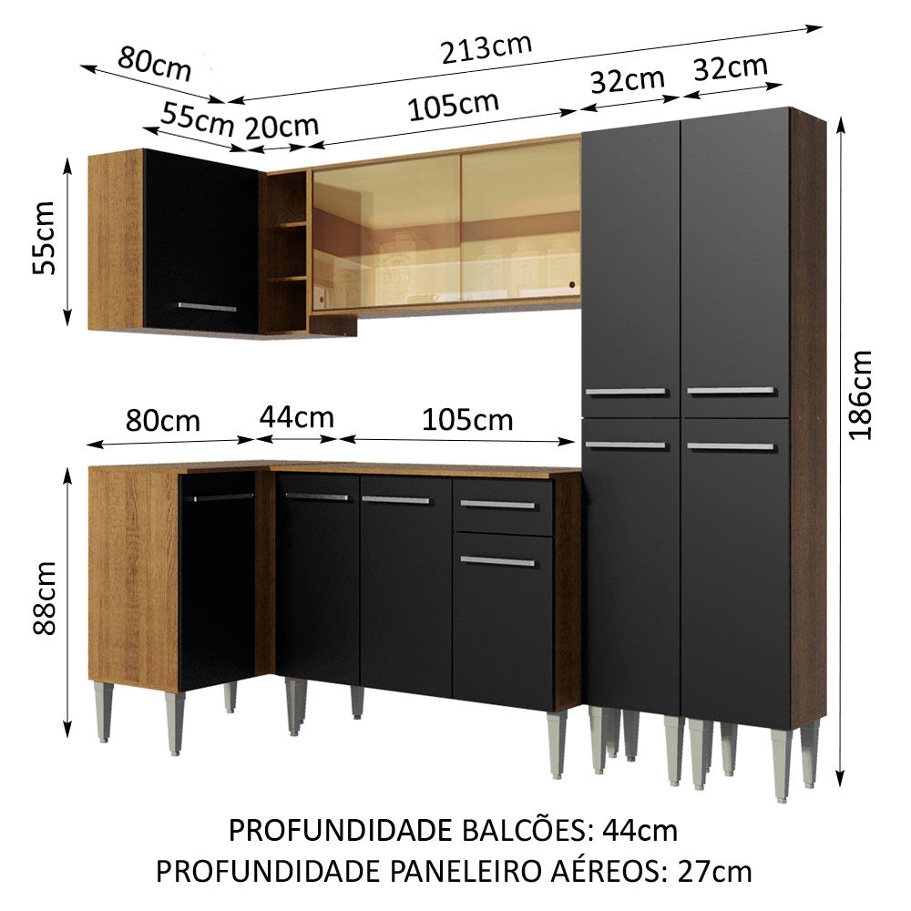 Armário de Cozinha Completa de Canto 293cm Rustic Emilly Line Madesa 06