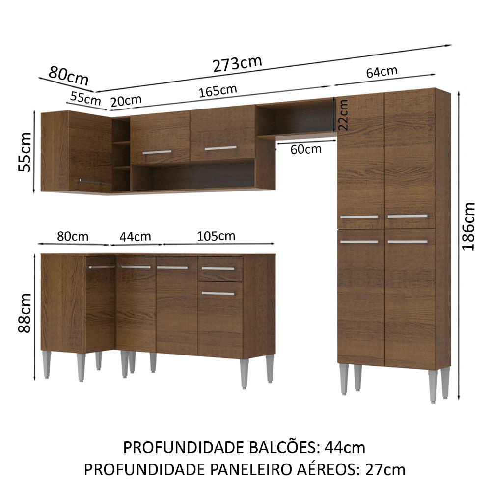 Armário de Cozinha Completa de Canto 353cm Rustic Emilly Sun Madesa 01