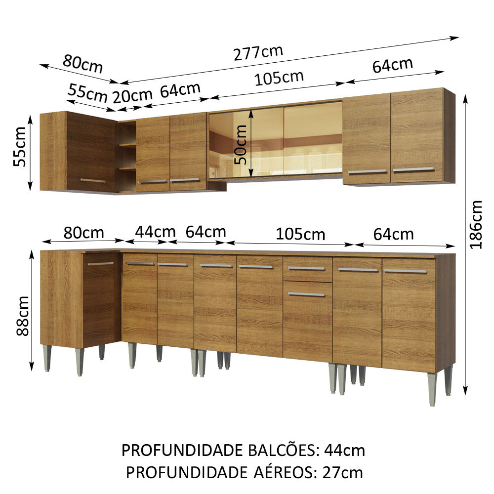 Armário de Cozinha Completa de Canto 357cm Rustic Emilly Mega Madesa 03