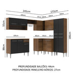 Armário de Cozinha Completa de Canto 417cm Rustic/Preto Emilly Ice Madesa 01