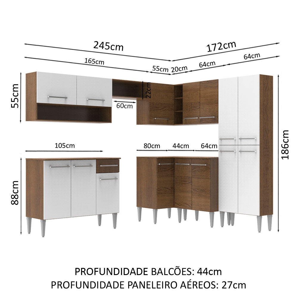Armário de Cozinha Completa de Canto 417cm Rustic/Branco Emilly Ice Madesa 01