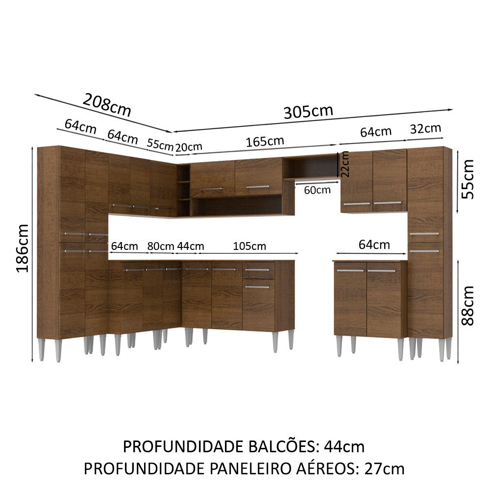 Armário de Cozinha Completa de Canto 513cm Rustic Emilly Big Madesa 02