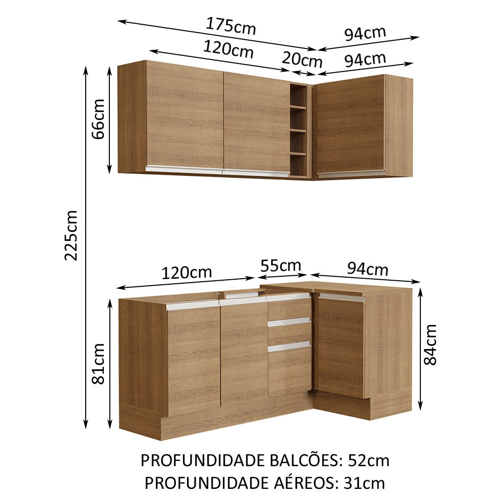 Armário de Cozinha Compacta de Canto 269cm Rustic Glamy Madesa 01