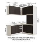 Armário de Cozinha Completa de Canto 329cm Branco Preto Glamy Madesa 01