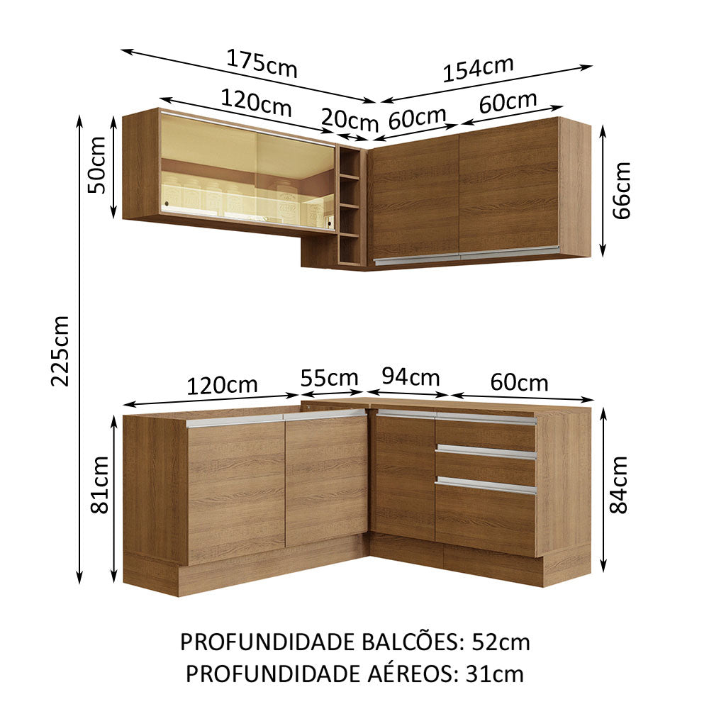 Armário de Cozinha Completa de Canto 329cm Rustic Glamy Madesa 02