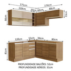 Armário de Cozinha Completa de Canto 349cm Rustic/Rustic/Crema Glamy Madesa 01