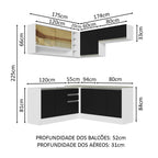 Armário de Cozinha Completa de Canto 349cm Branco Preto Glamy Madesa 02