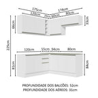 Armário de Cozinha Completa de Canto 349cm Branco Glamy Madesa 03