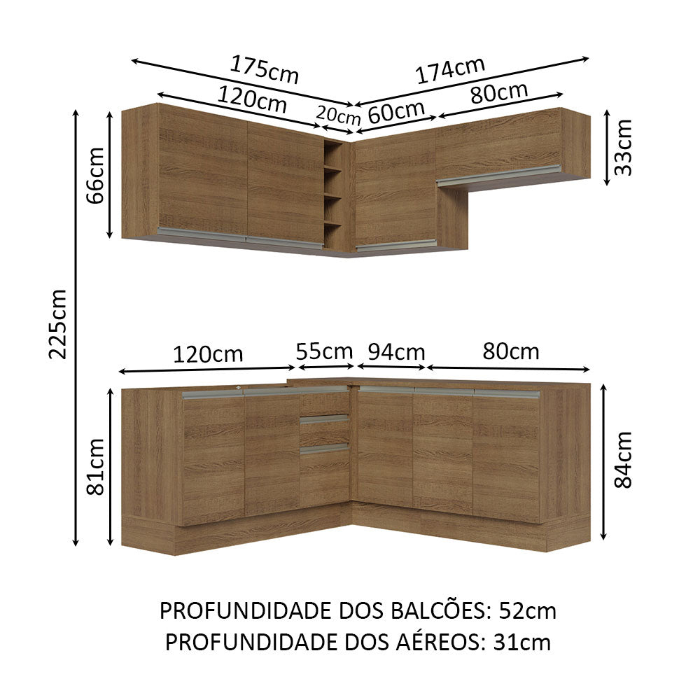 Armário de Cozinha Completa de Canto 349cm Rustic Glamy Madesa 03