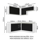 Armário de Cozinha Completa de Canto 349cm Branco Preto Glamy Madesa 03