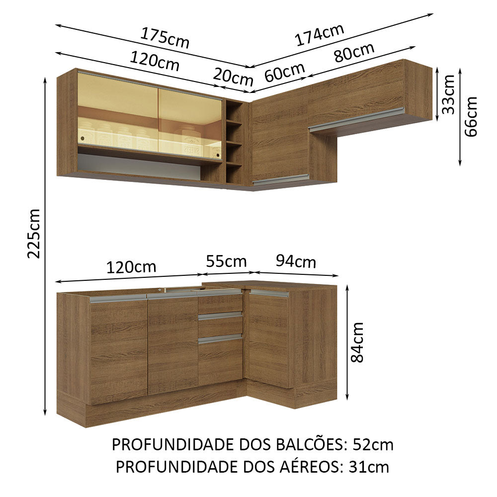 Armário de Cozinha Completa de Canto 349cm Rustic Glamy Madesa 06