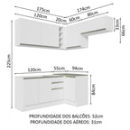 Armário de Cozinha Completa de Canto 349cm Branco Glamy Madesa 07