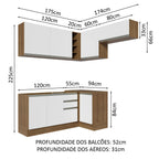 Armário de Cozinha Completa de Canto 349cm Rustic/Branco Glamy Madesa 07
